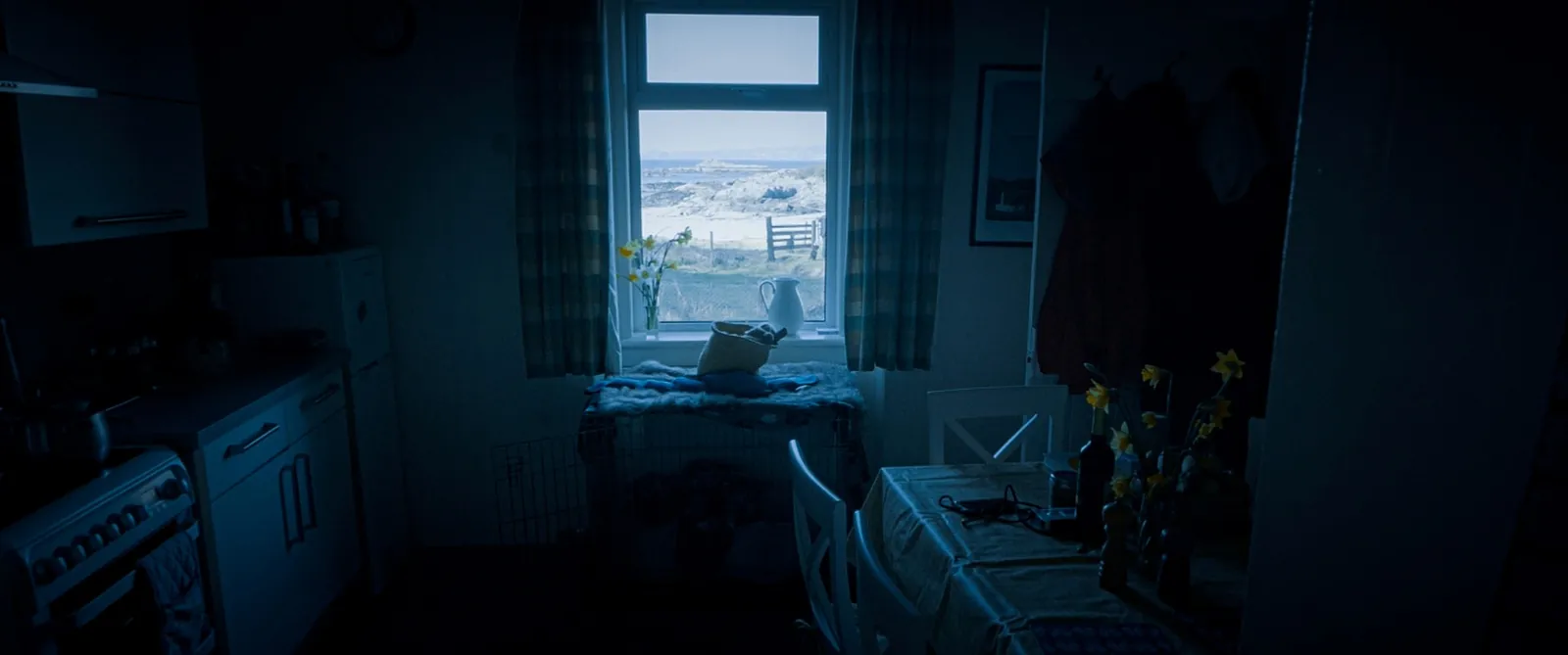 Interior kitchen window facing the shoreline